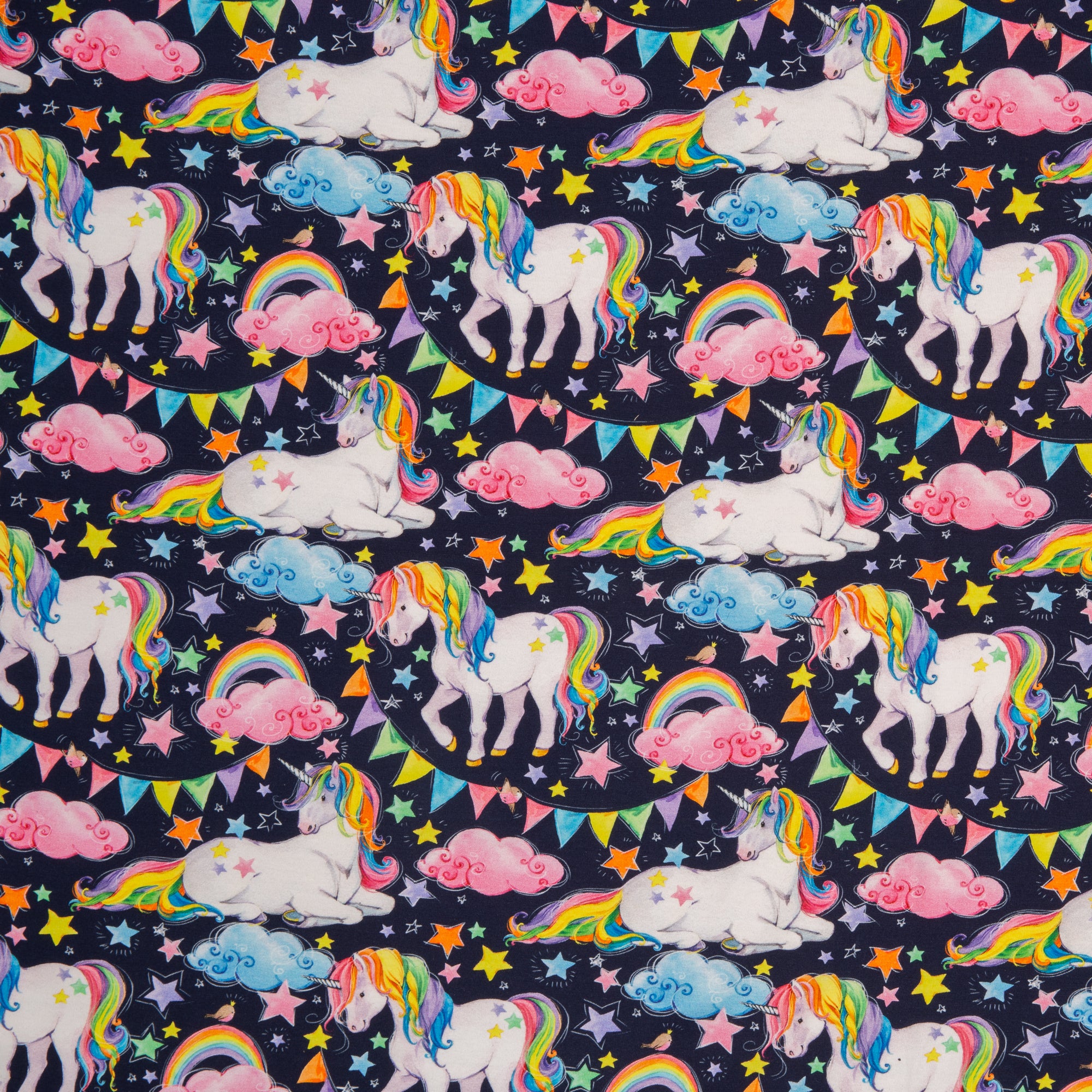 Theo, Jersey Baumwolle, Einhörner, dunkelblau, Swafing