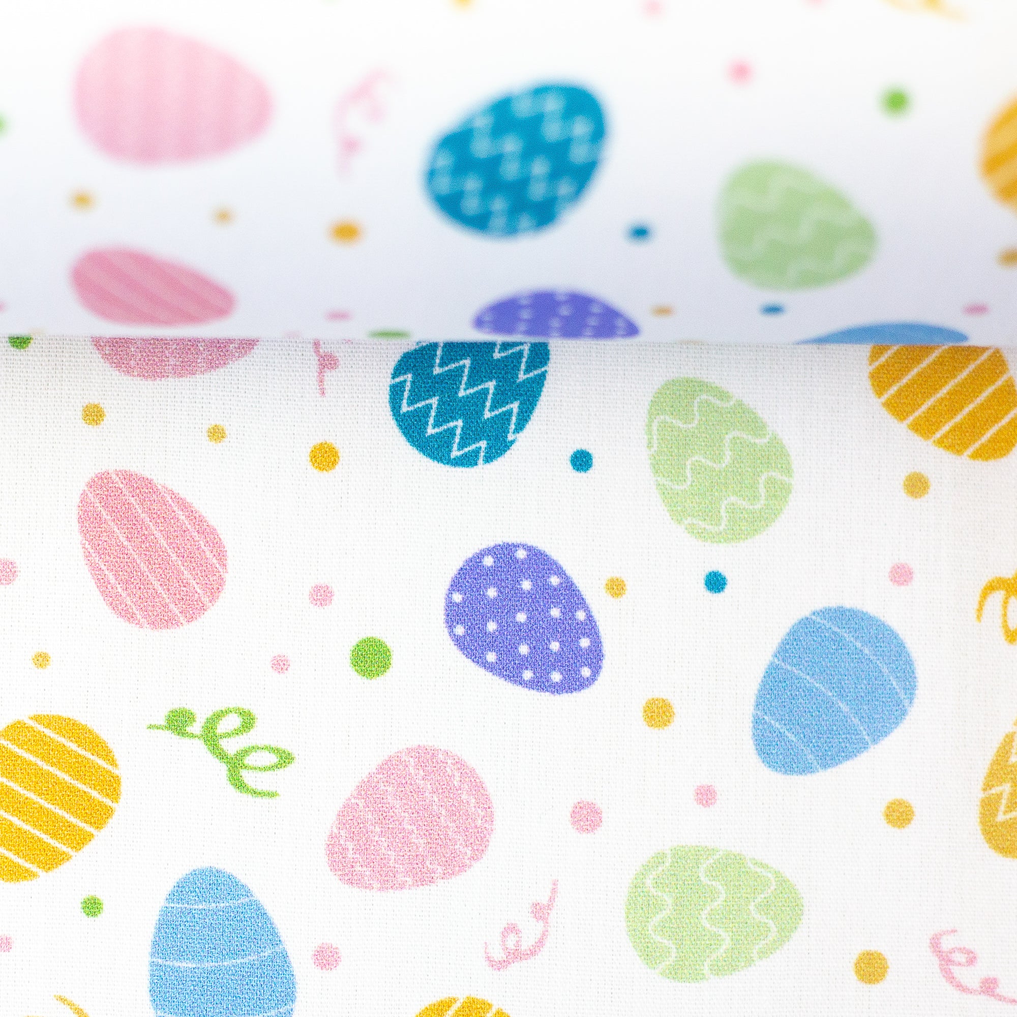 Baumwoll Webware Happy Easter Ostereier weiss