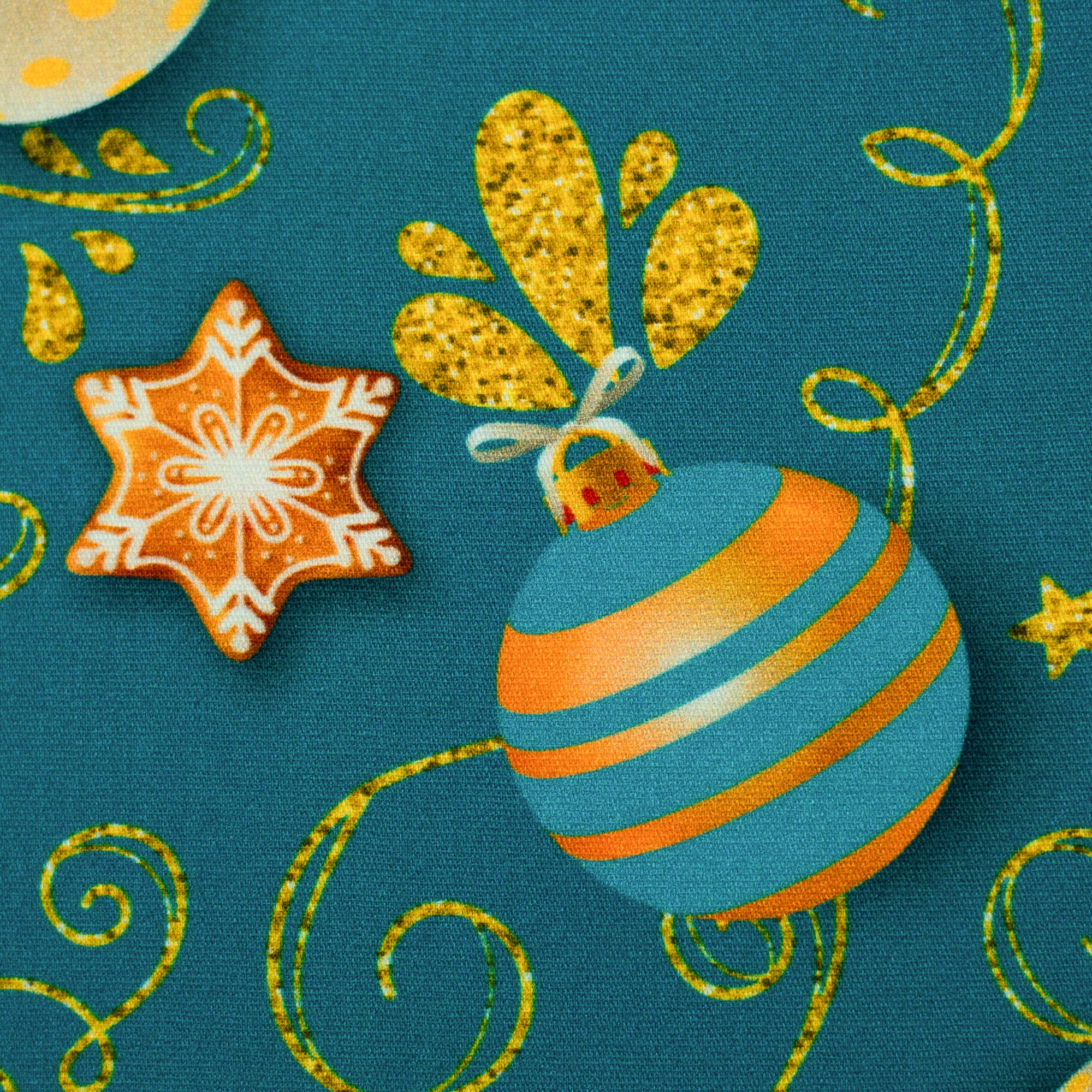 Baumwollwebware „Merry Christmas“ – Lebkuchenfiguren Blau, Swafing