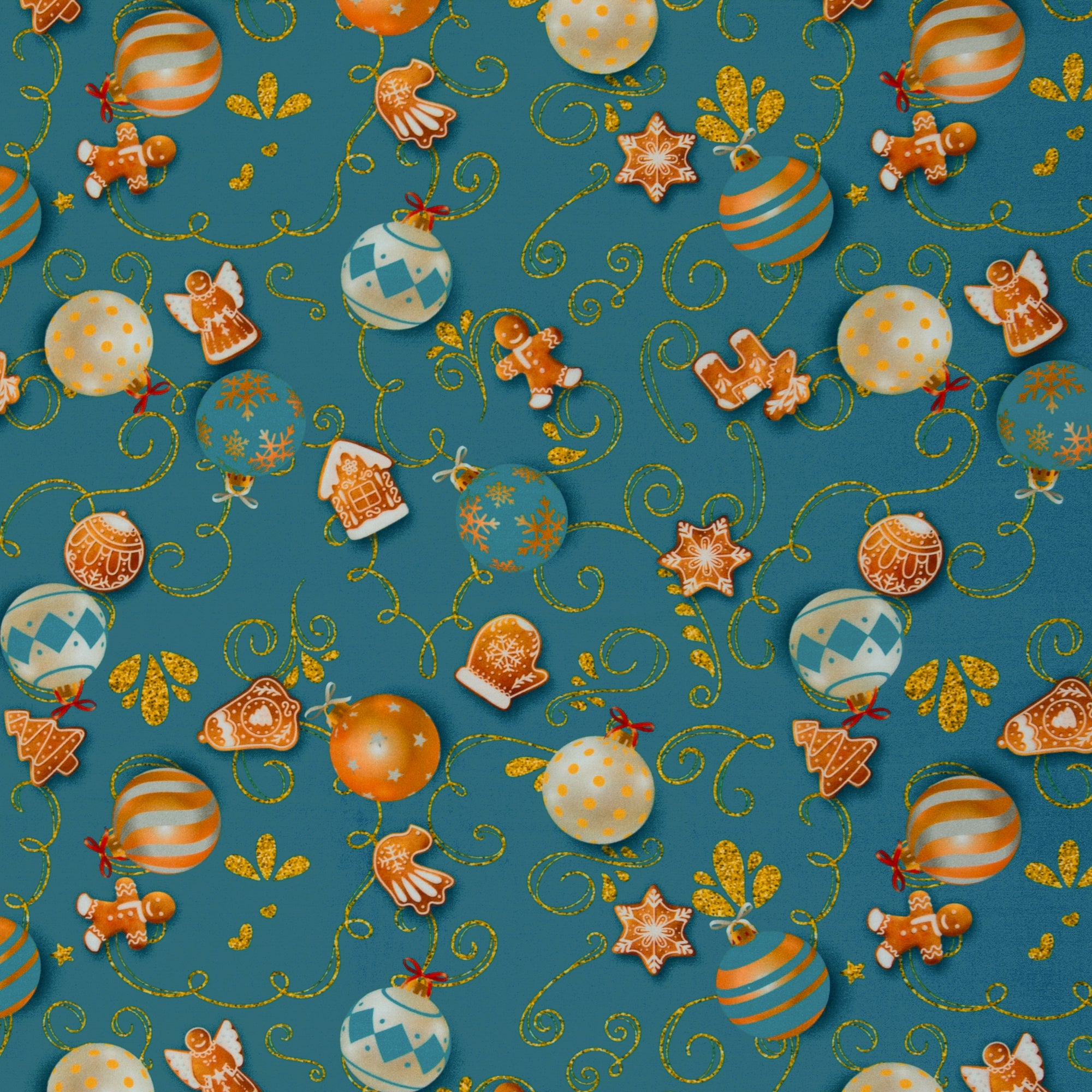 Baumwollwebware „Merry Christmas“ – Lebkuchenfiguren Blau, Swafing