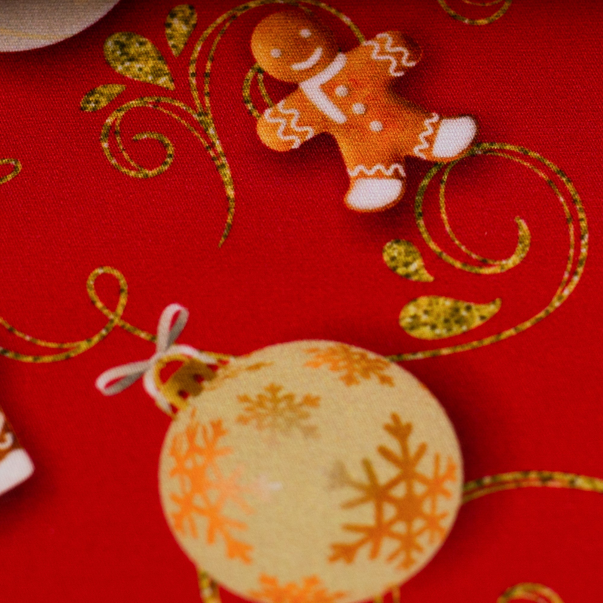 Baumwollwebware „Merry Christmas“ – Lebkuchenfiguren Rot, Swafing