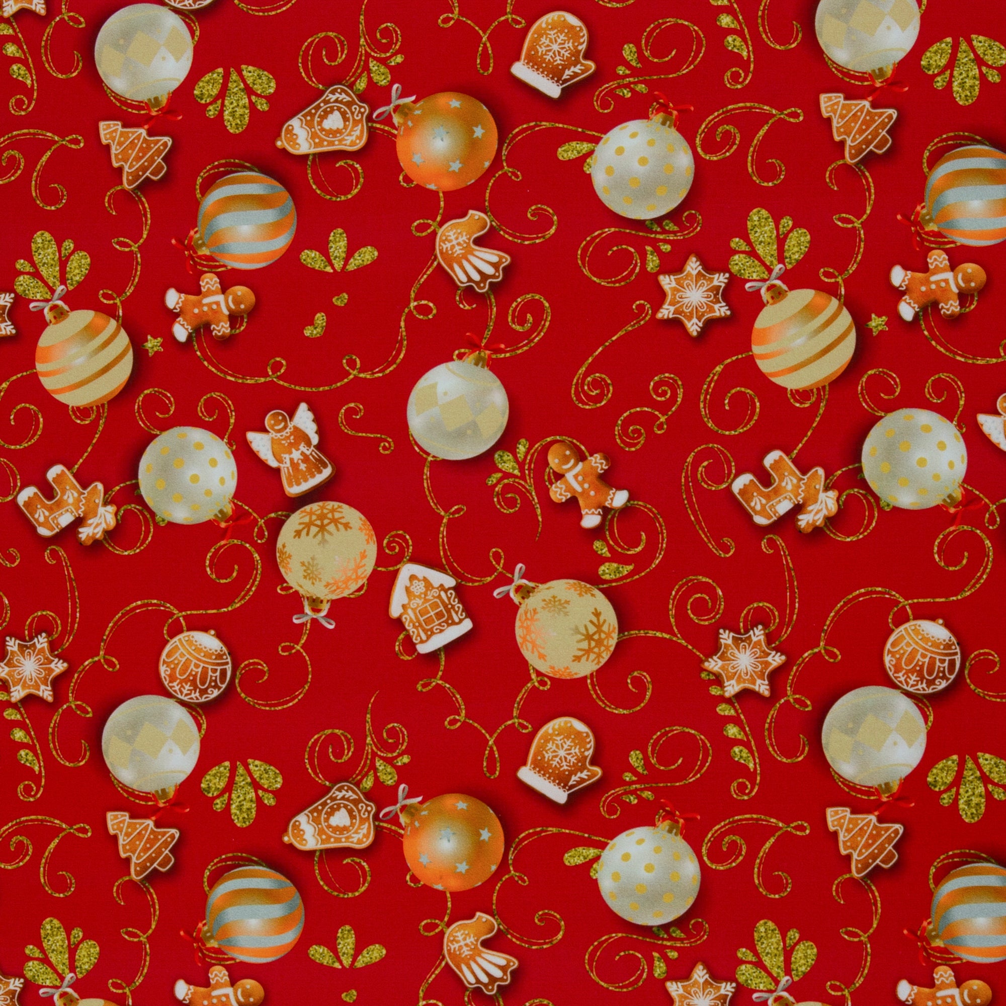 Baumwollwebware „Merry Christmas“ – Lebkuchenfiguren Rot, Swafing