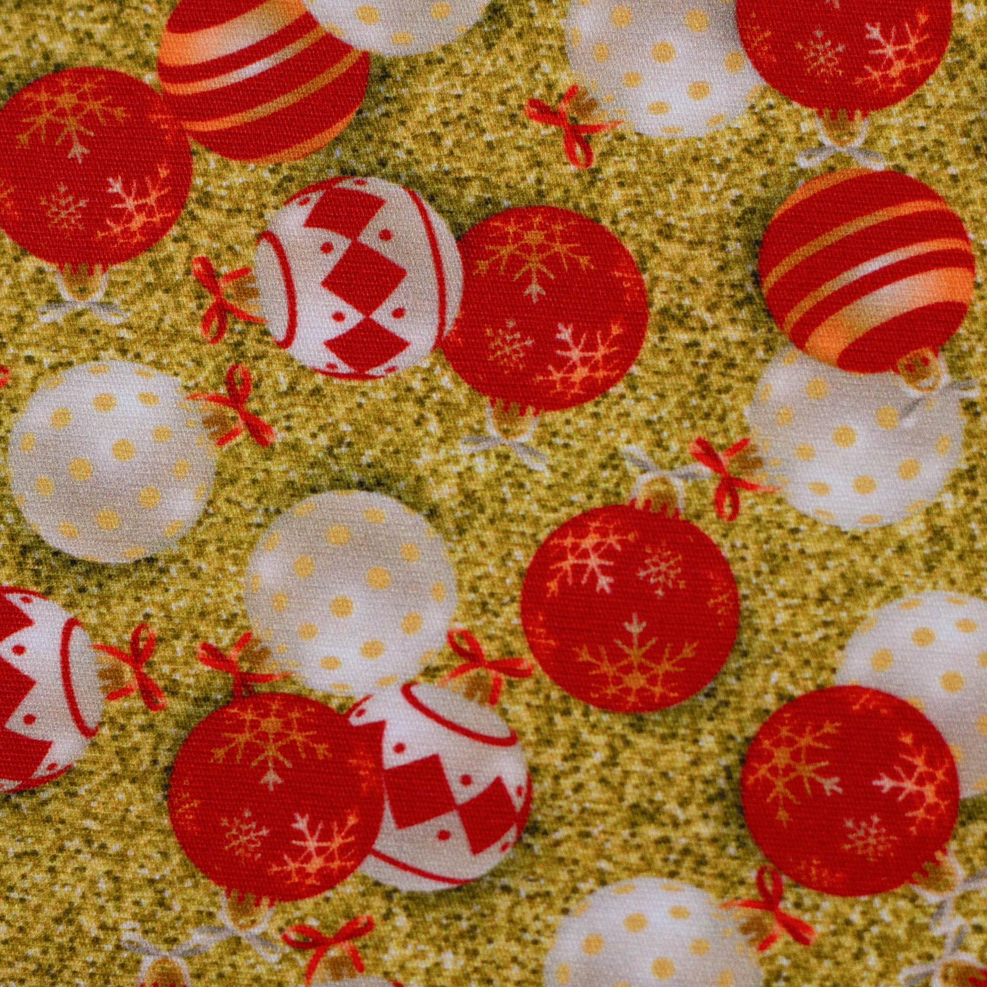 Baumwollwebware „Merry Christmas“ – Rote Weihnachtskugeln, Swafing