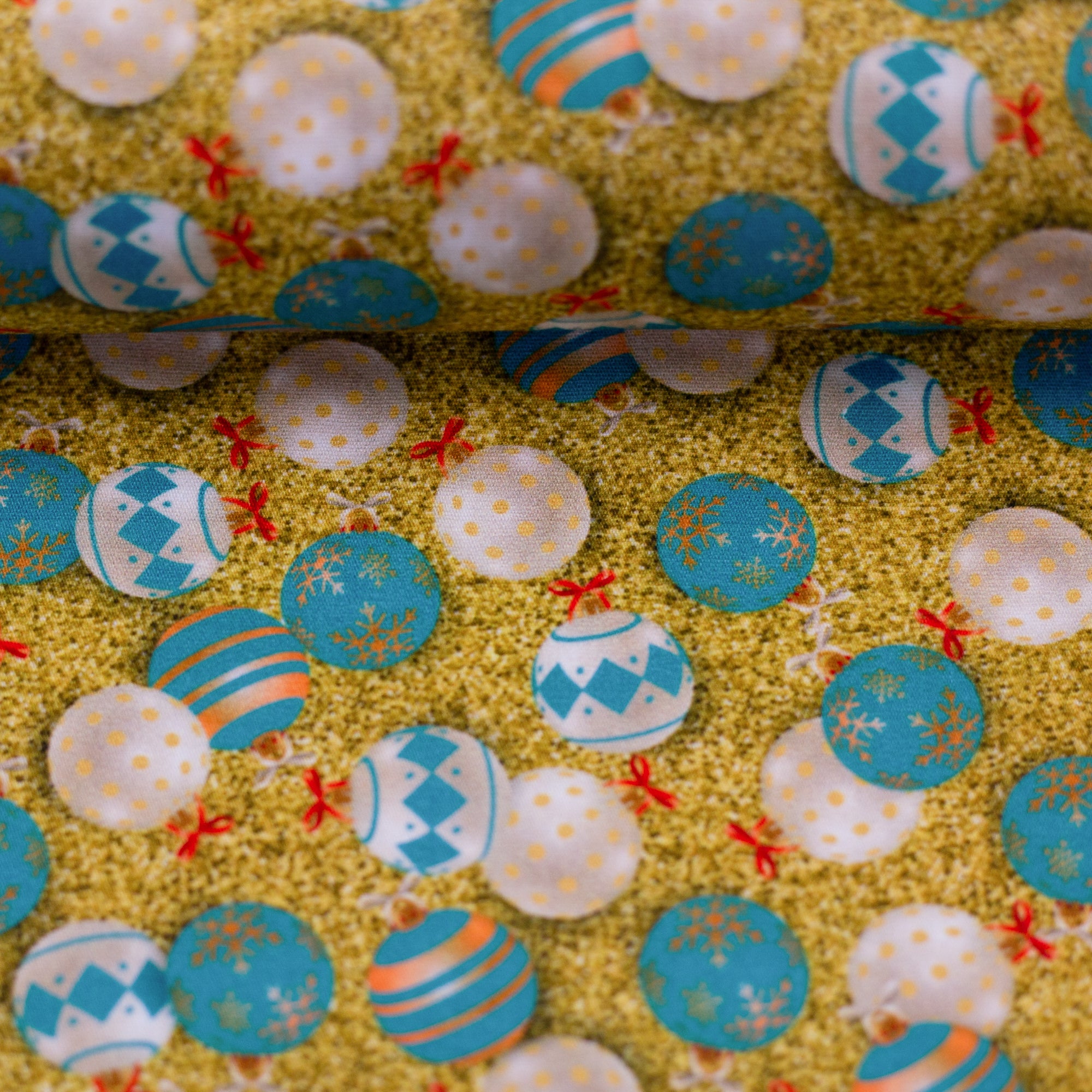 Baumwollwebware „Merry Christmas“ – blaue Weihnachtskugeln, Swafing