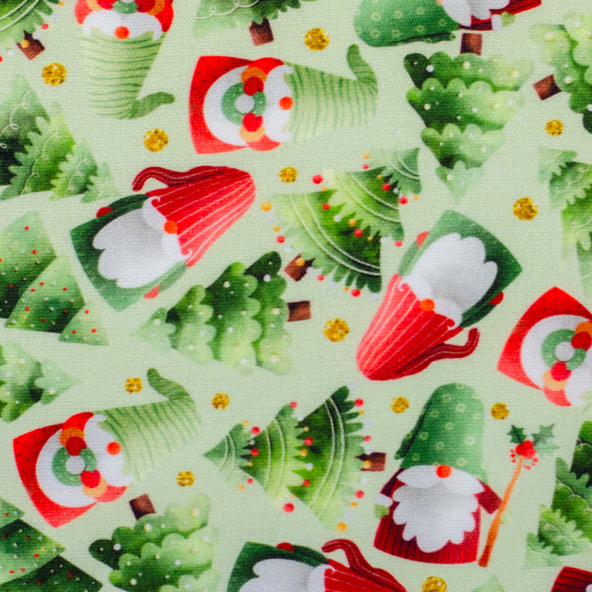 Baumwollwebware „Merry Christmas“ – kleine Wichtel & Tannenbäume, Swafing