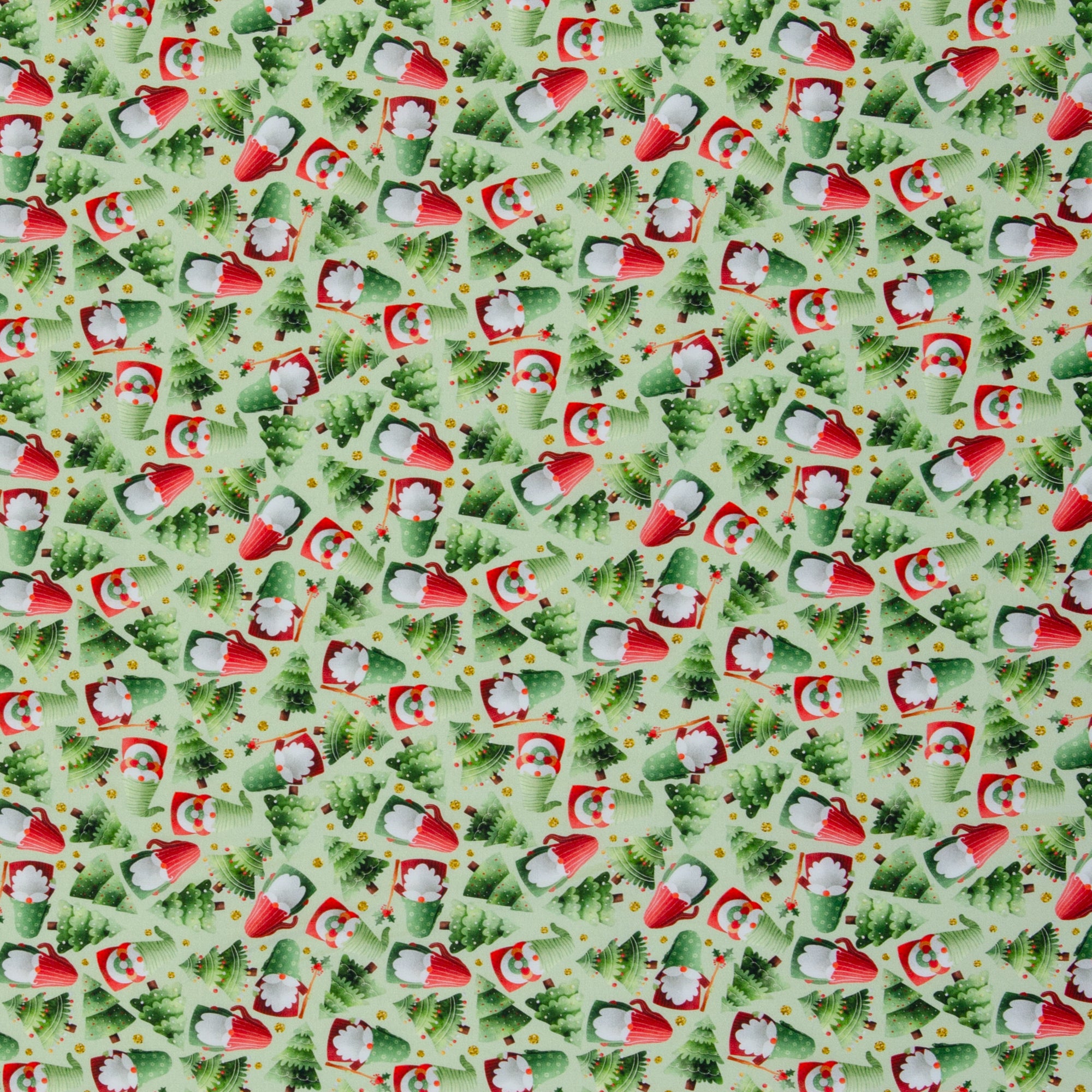 Baumwollwebware „Merry Christmas“ – kleine Wichtel & Tannenbäume, Swafing