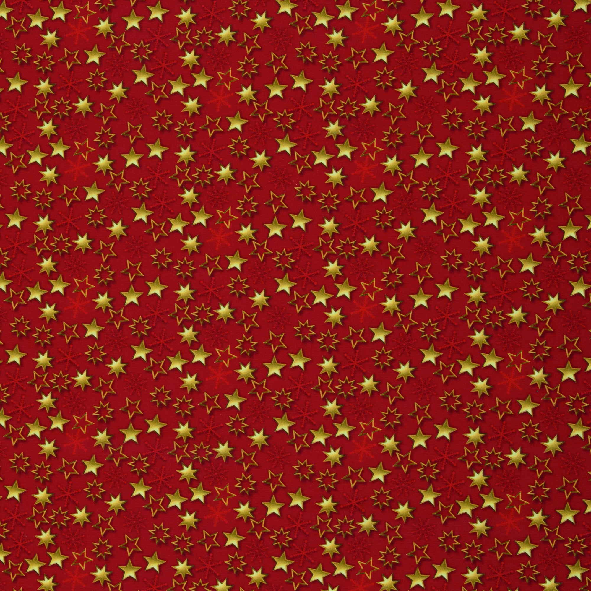 Baumwollwebware „Merry Christmas“ – goldene Sterne auf Rot, Swafing