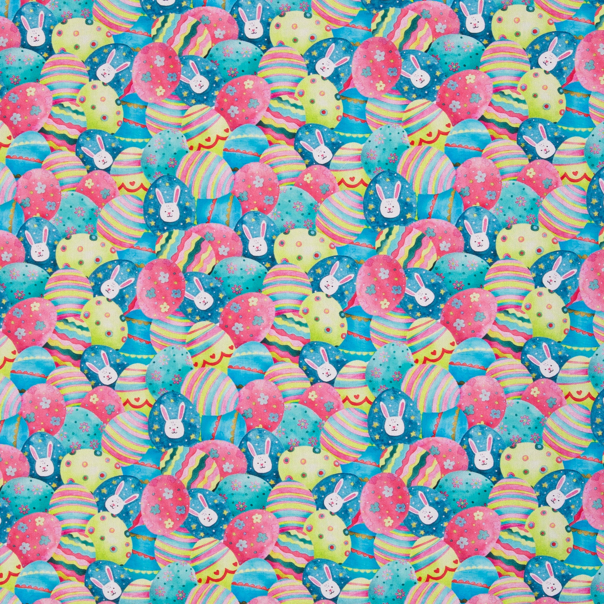 Baumwoll Webware Happy Easter Hasen bunt