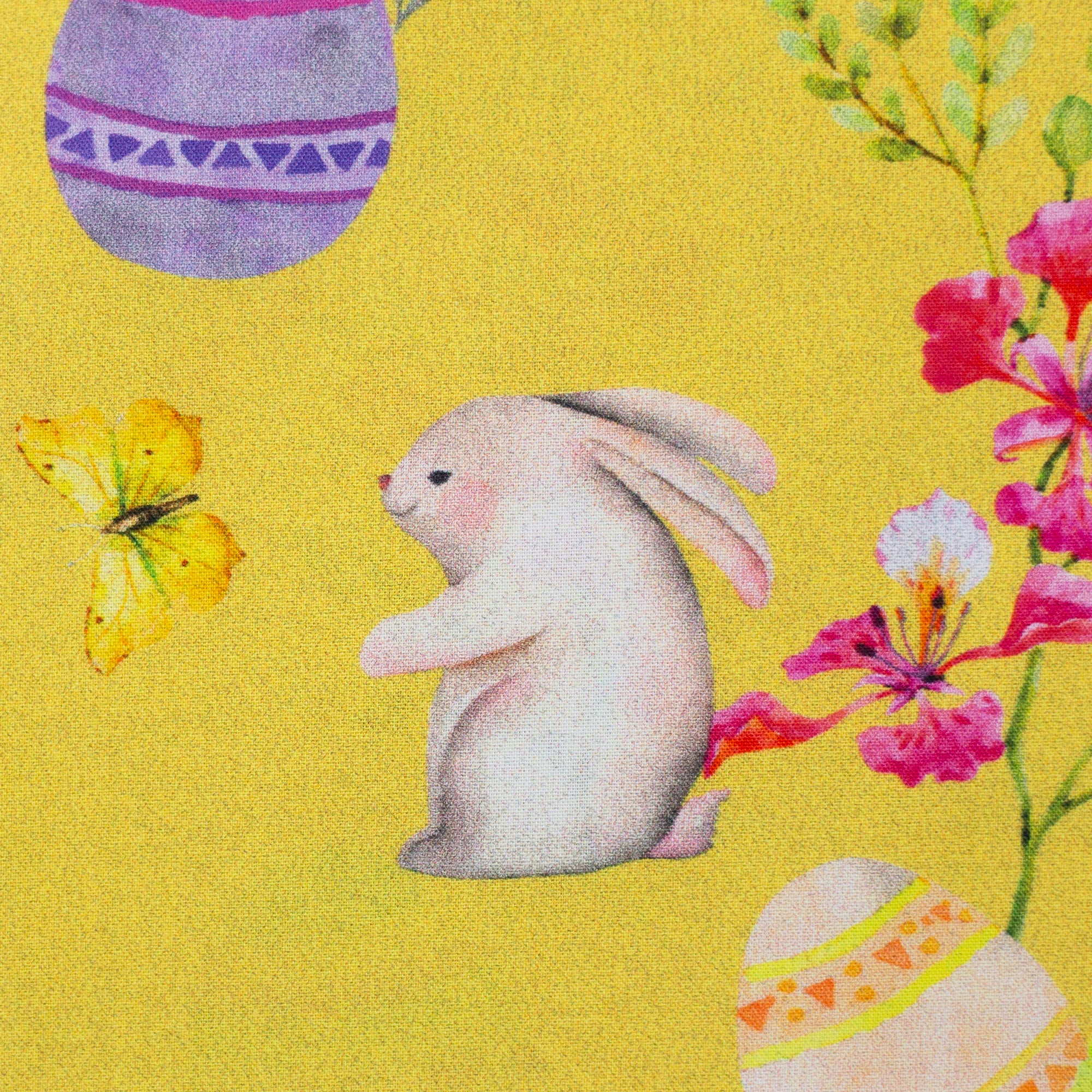 Baumwoll Webware Happy Easter Osterhasen gelb