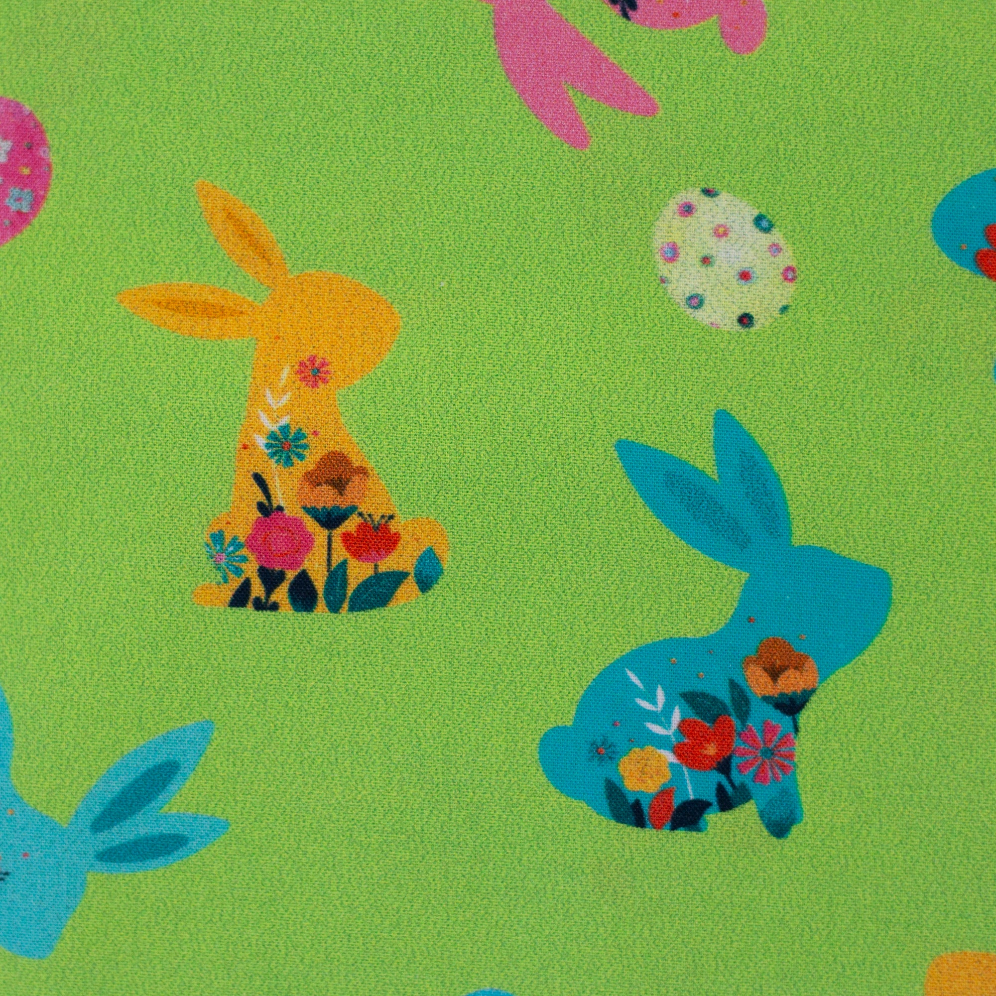 Baumwoll Webware Happy Easter Hasen grün