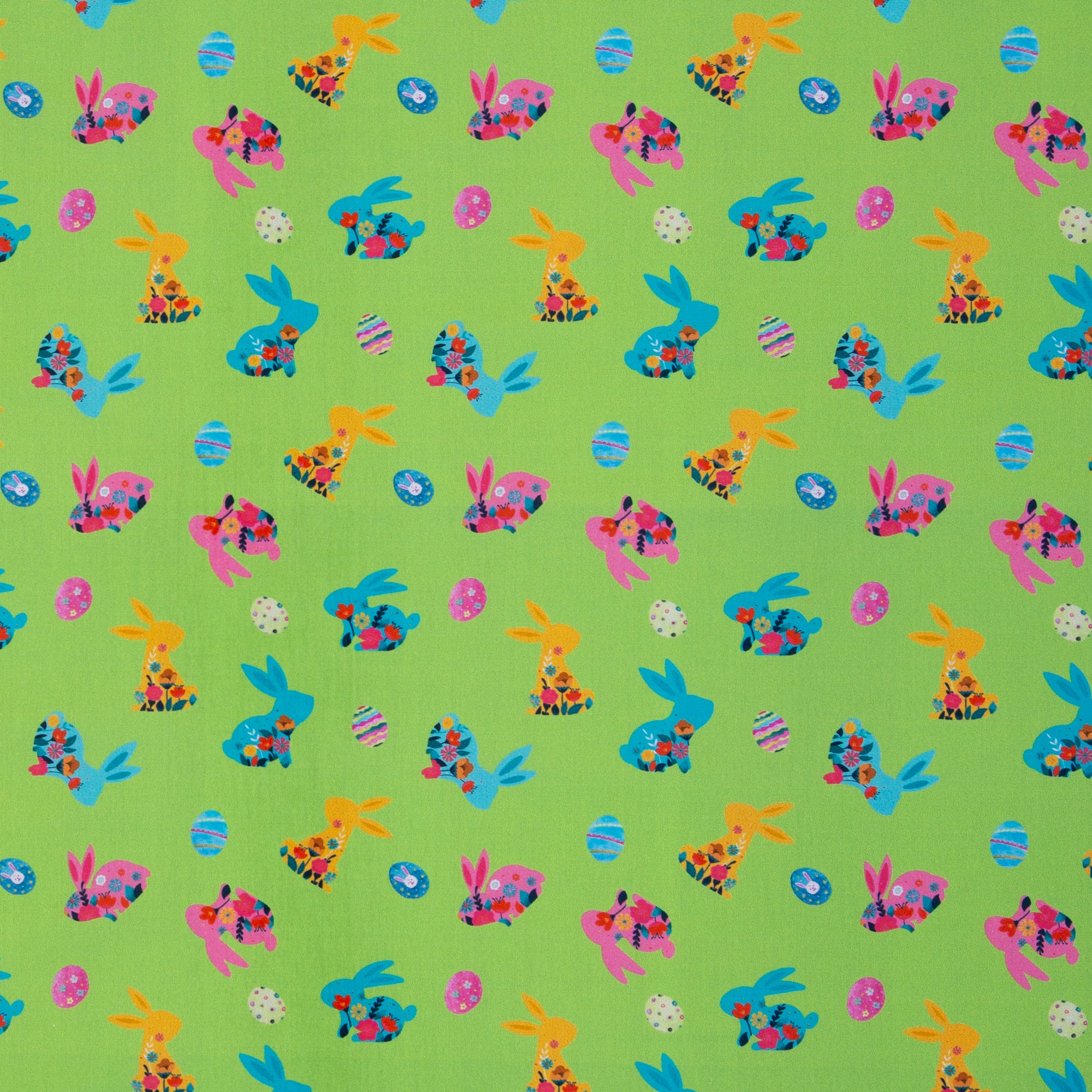 Baumwoll Webware Happy Easter Hasen grün