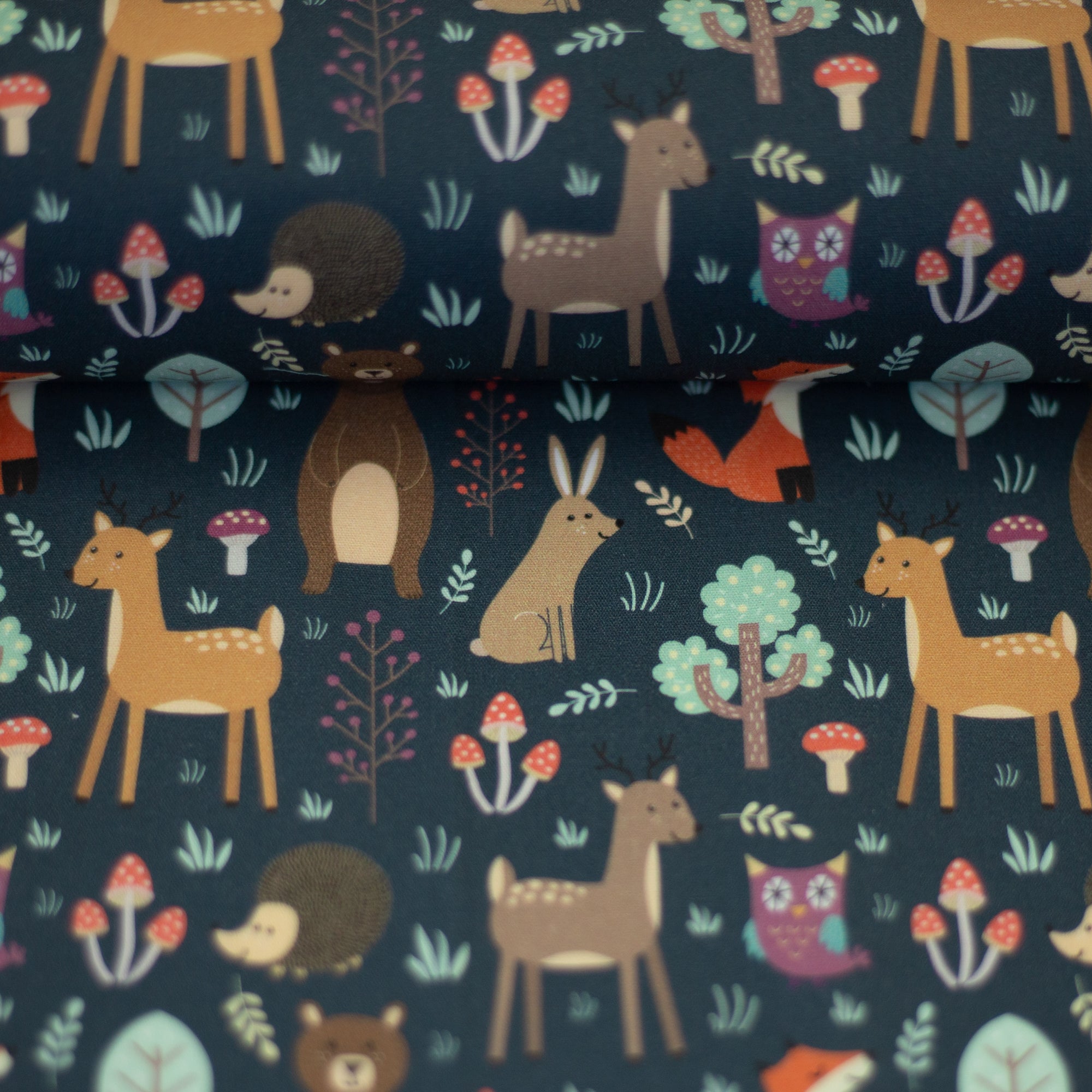 Webware mit Waldtieren, Bodo, Waldtiere, jeansblau, Swafing