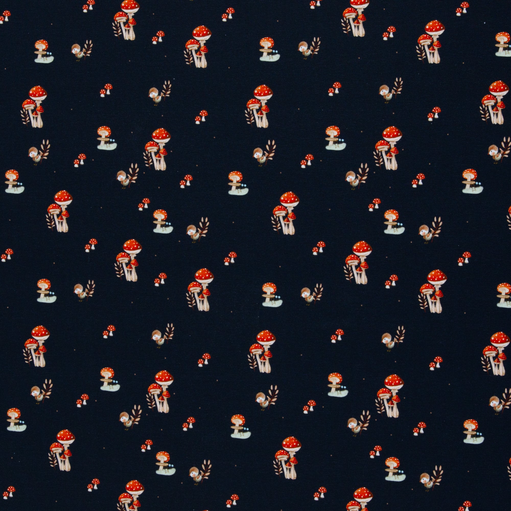 Pilzhausen by Eda & Mo, Jersey Baumwolle, Pilze, dunkelblau, Swafing