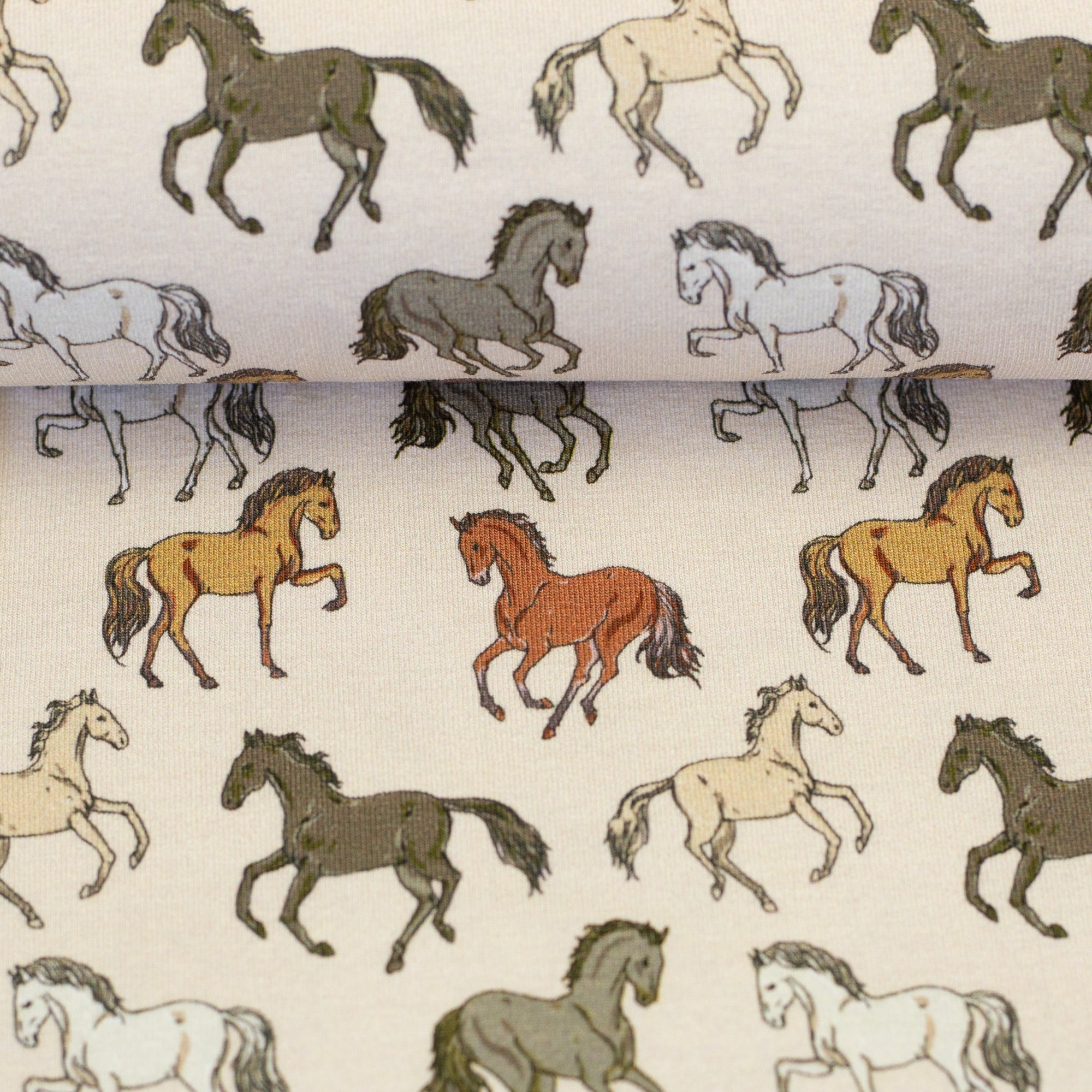 Jule, Jersey Baumwolle, Pferde, Beige