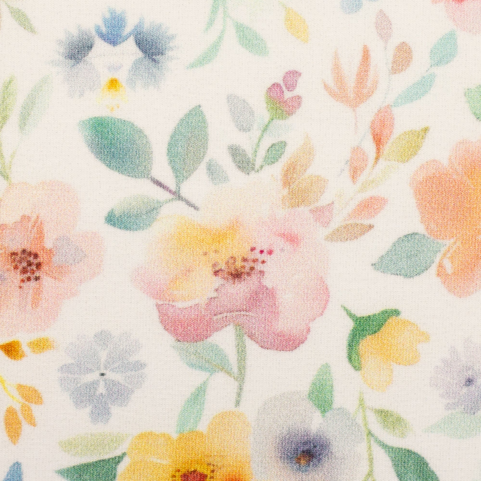 Villach Baumwolljersey – Blumen Aquarell Bunt/Weiß