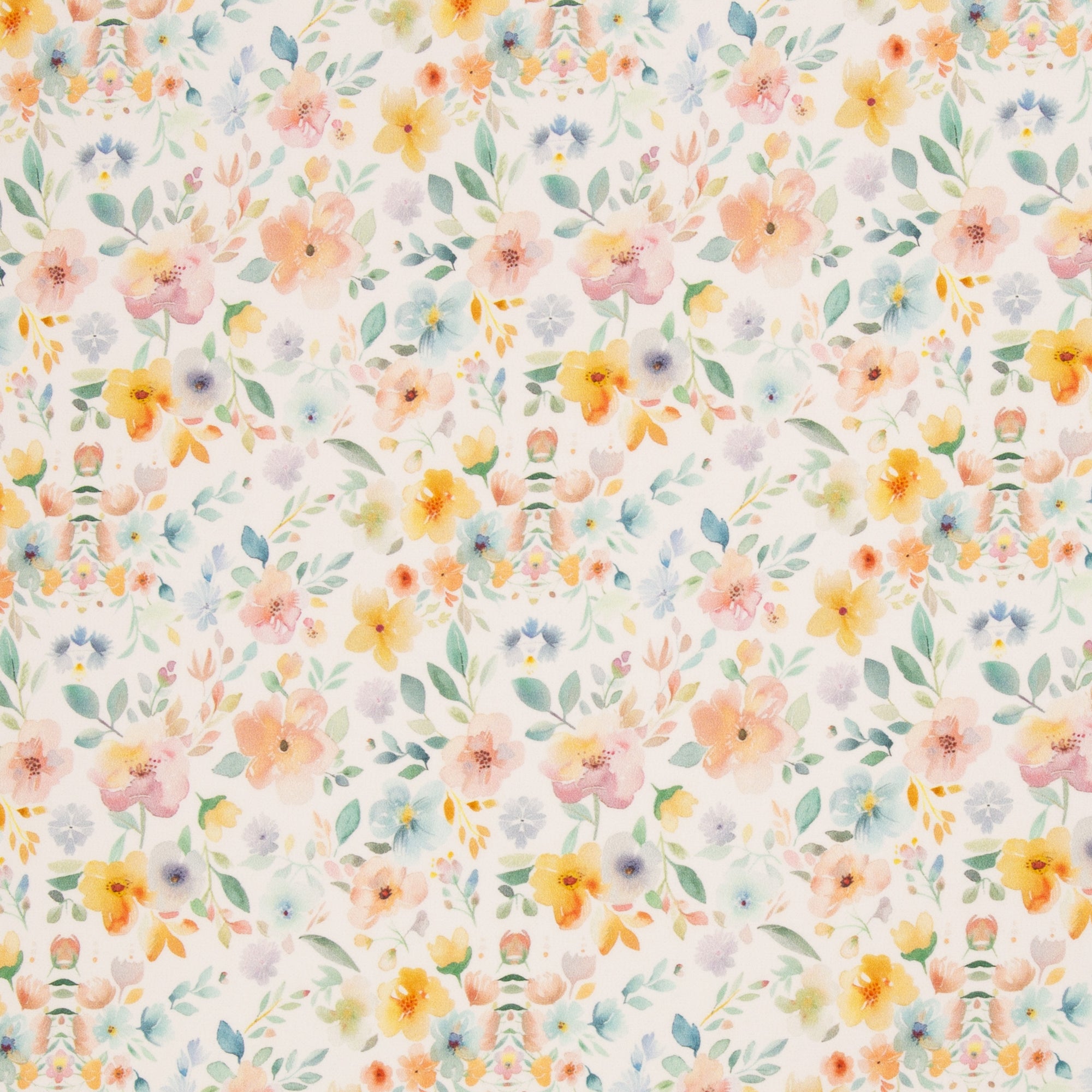 Villach Baumwolljersey – Blumen Aquarell Bunt/Weiß