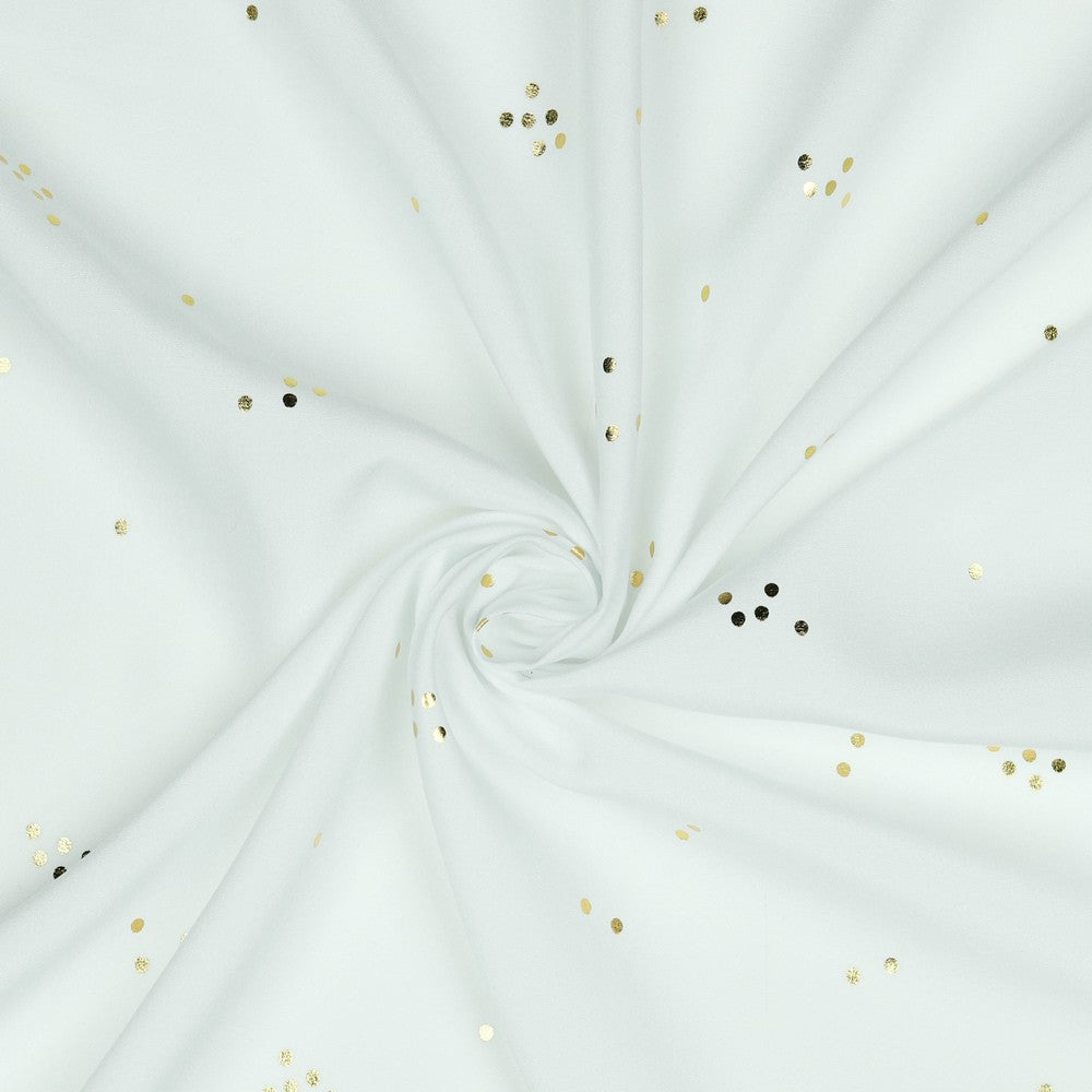 Viskose, Voile ,Goldene Punkte, Foliendruck, weiß