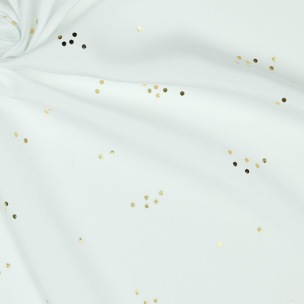Viskose, Voile ,Goldene Punkte, Foliendruck, weiß
