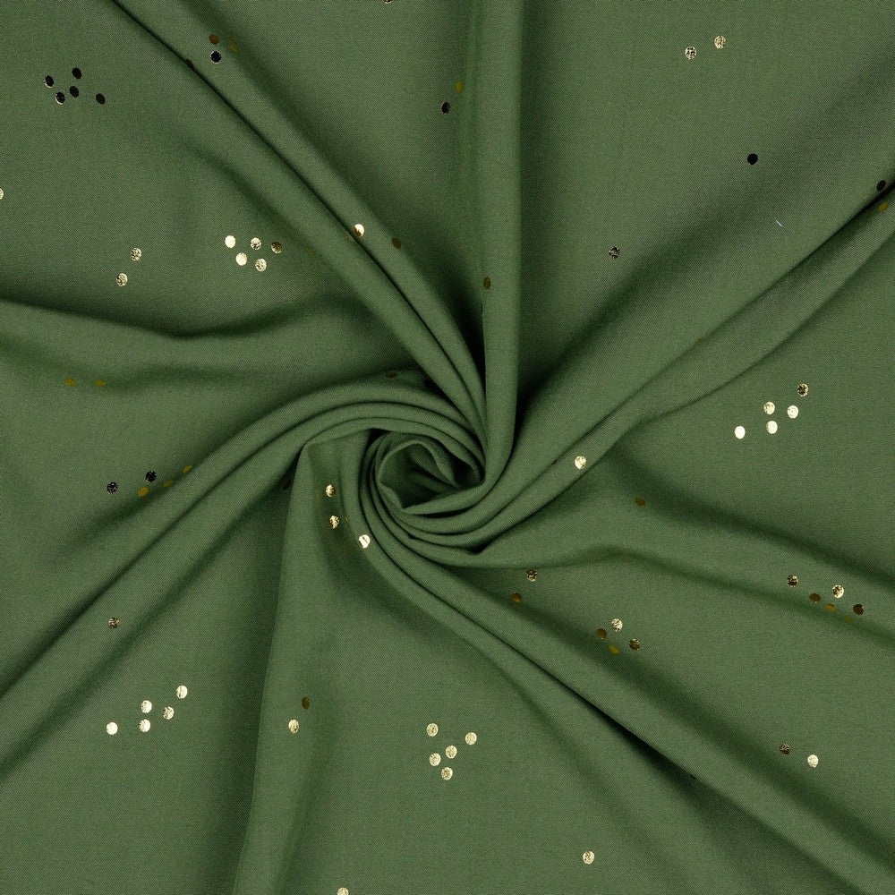 Viskose, Voile ,Goldene Punkte, Foliendruck, grün