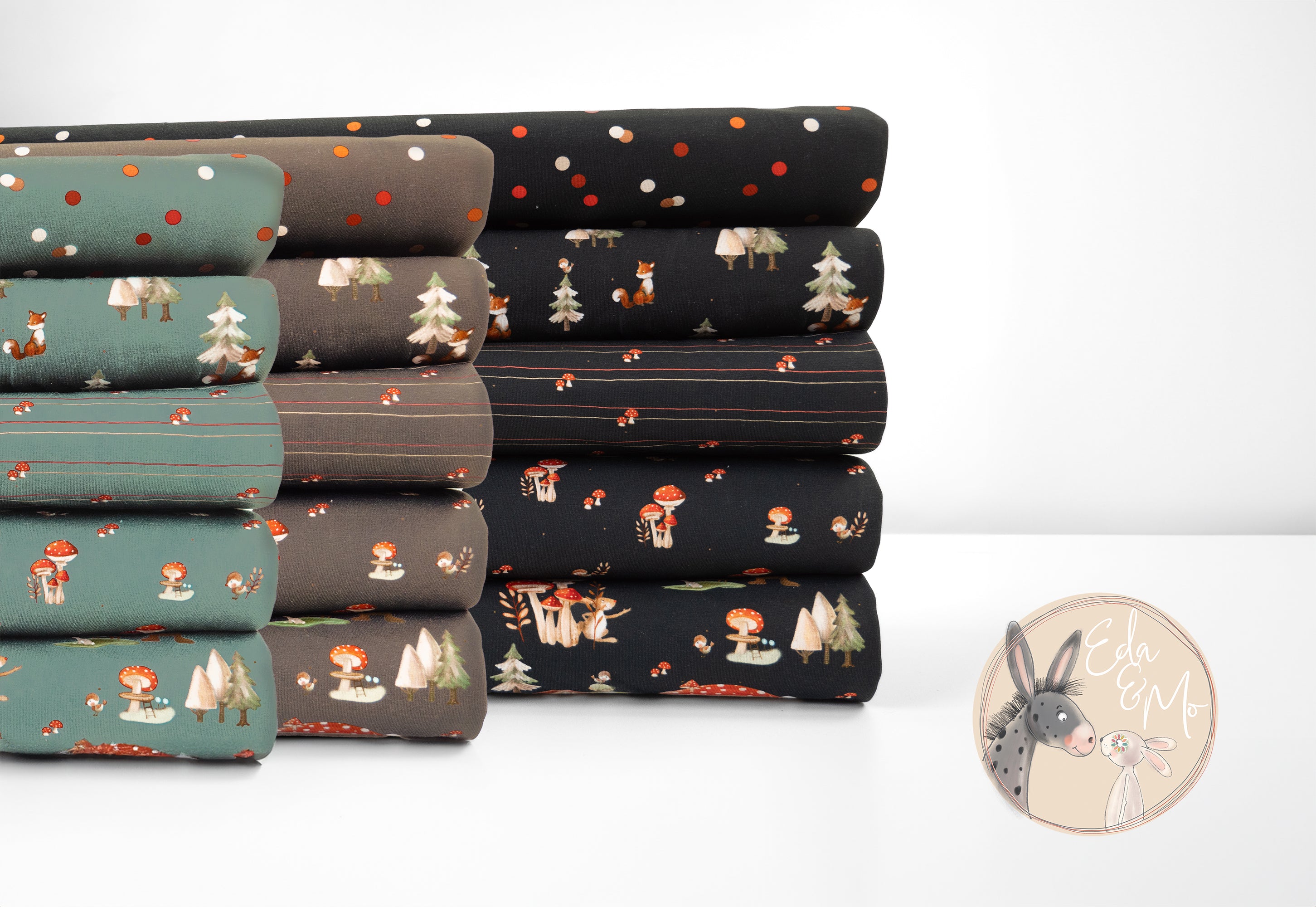 Pilzhausen by Eda & Mo, Jersey Baumwolle, Pilze, dunkelblau, Swafing