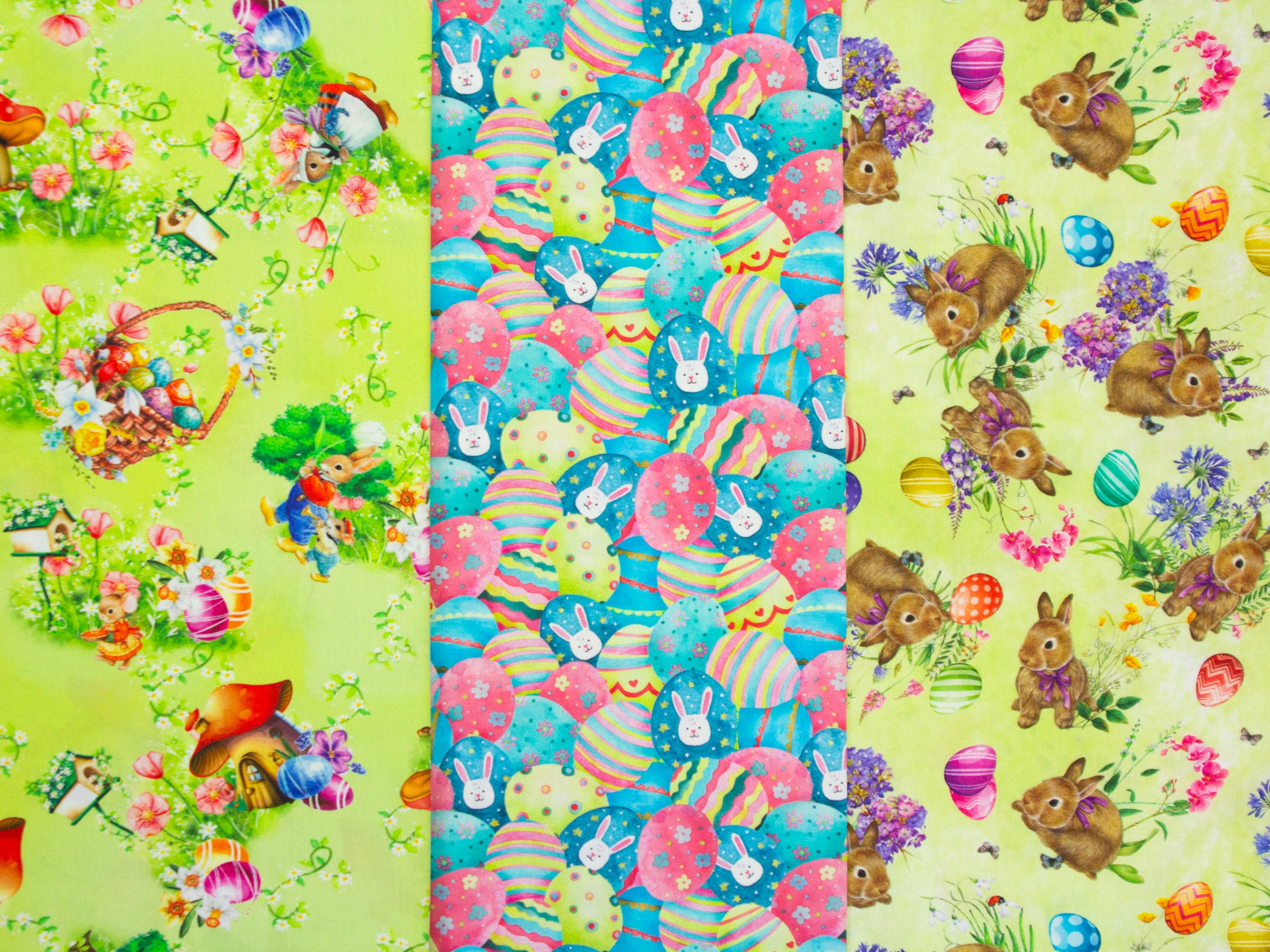 Baumwoll Webware Happy Easter Hasen bunt