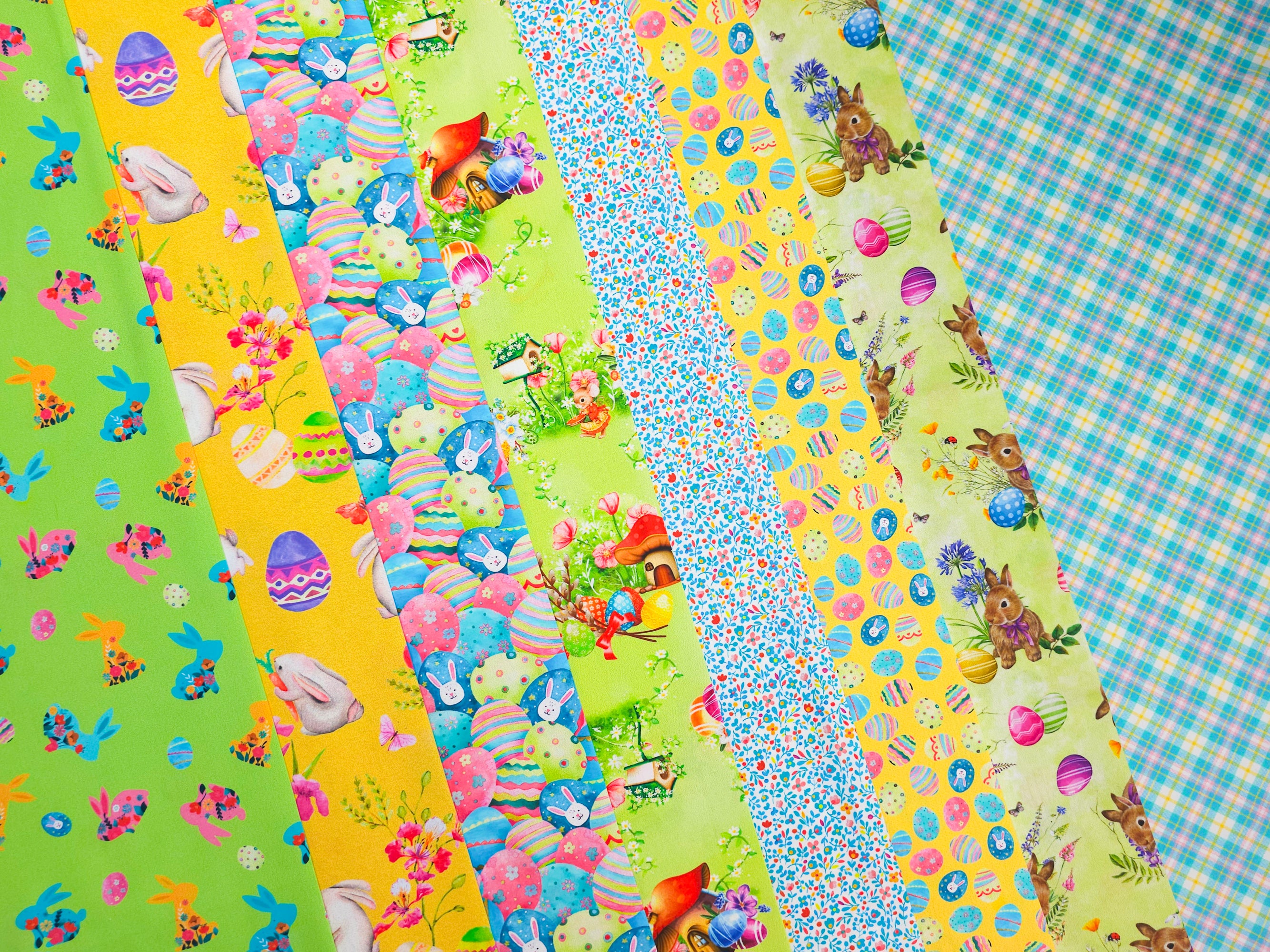 Baumwoll Webware Happy Easter Hasen grün