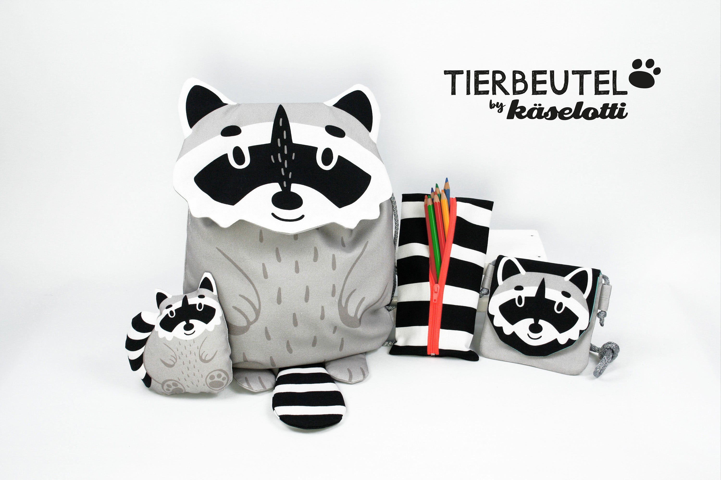Tierbeutel Panel Swafing, Waschbär Panel, Käselotti Rucksack / Turnbeutel DIY Panel