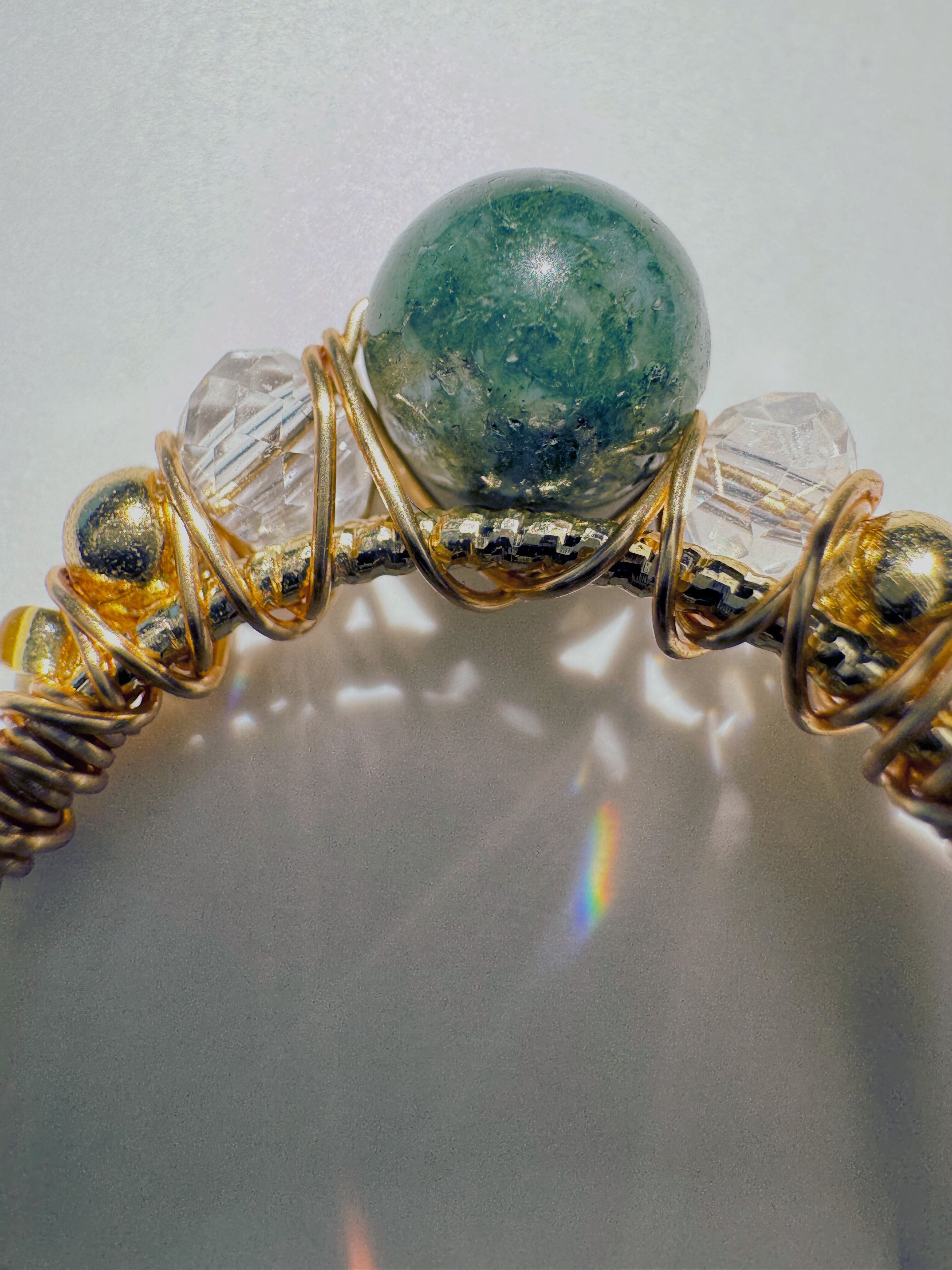 Verstellbarer Moosachat-Ring – Marquise Design, 18K vergoldet