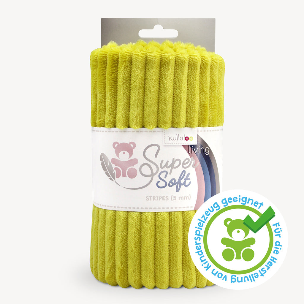 Kullaloo Super Soft, Streifen Minky Stoff senfgelb – 5 mm SuperSoft STRIPES