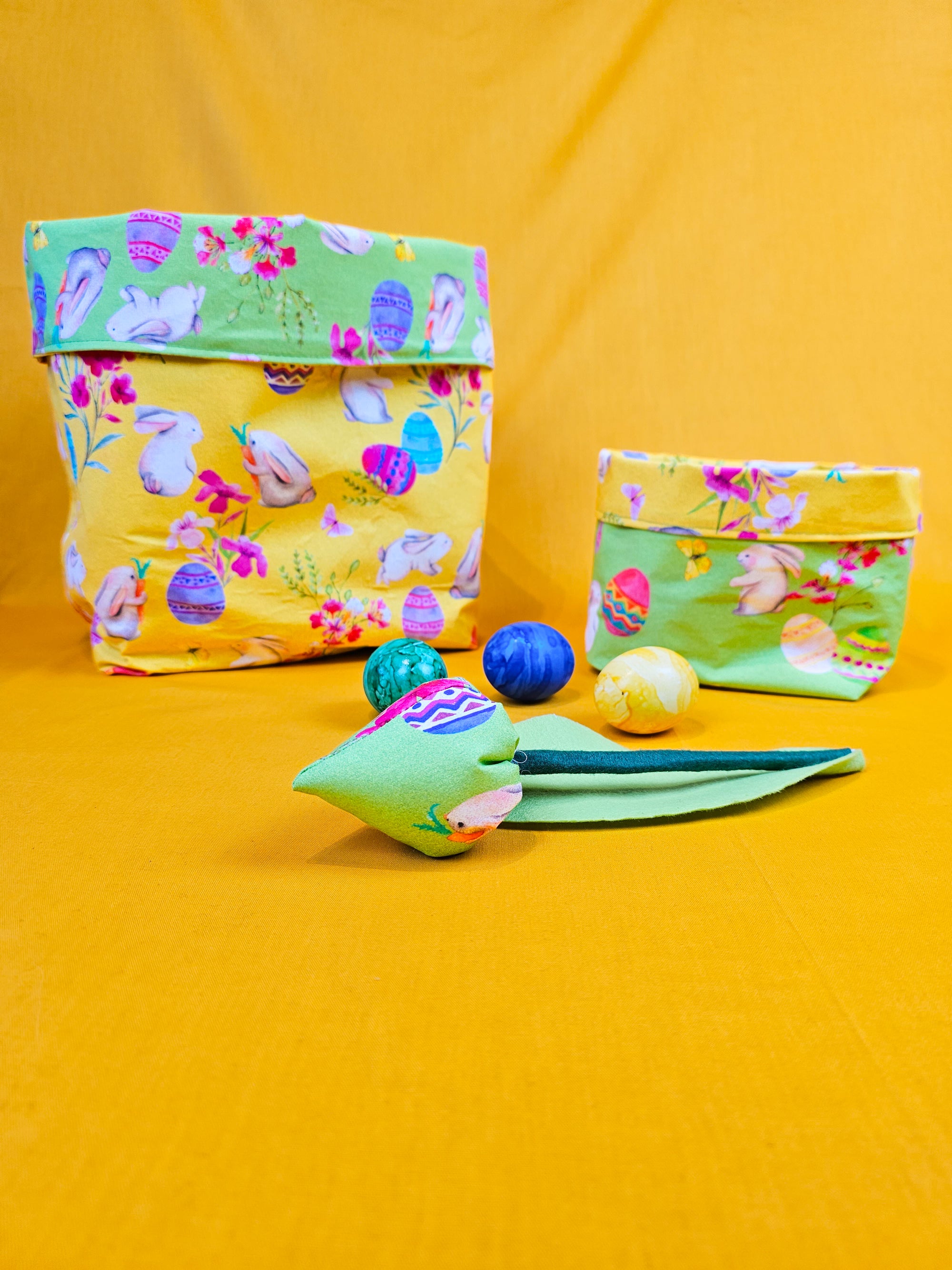 Baumwoll Webware Happy Easter Osterhasen gelb