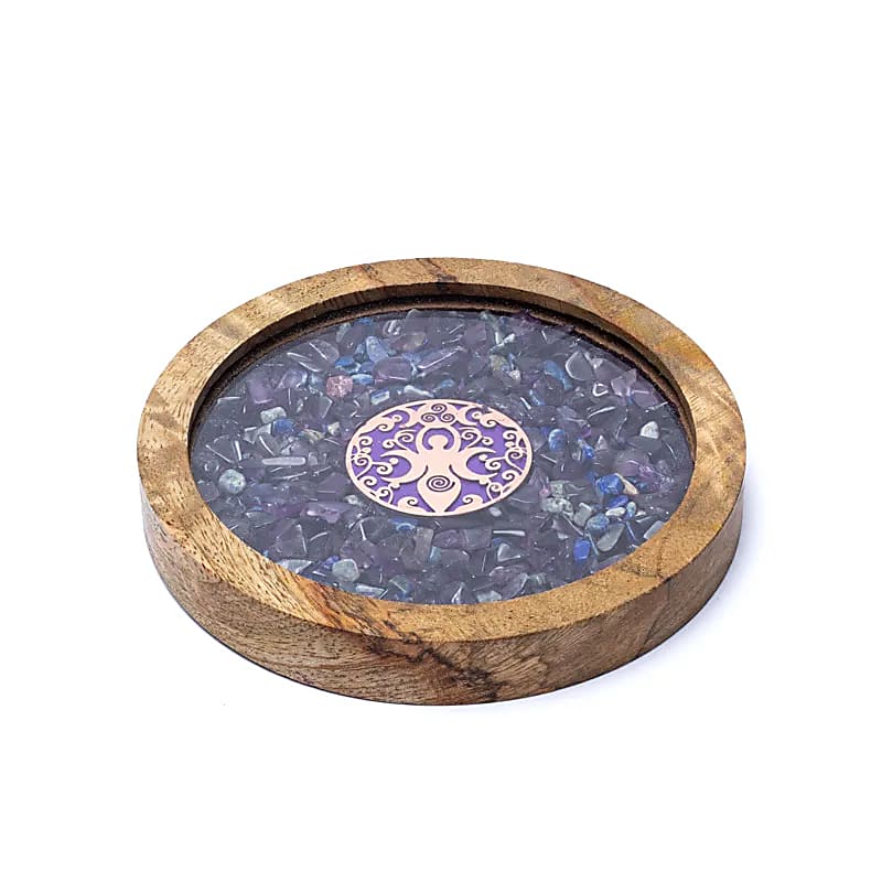 Untersetzer Holz – Göttin mit Amethyst & Lapislazuli