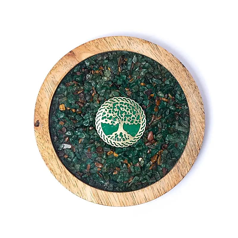 Untersetzer Holz – Lebensbaum mit Aventurin & Tigerauge