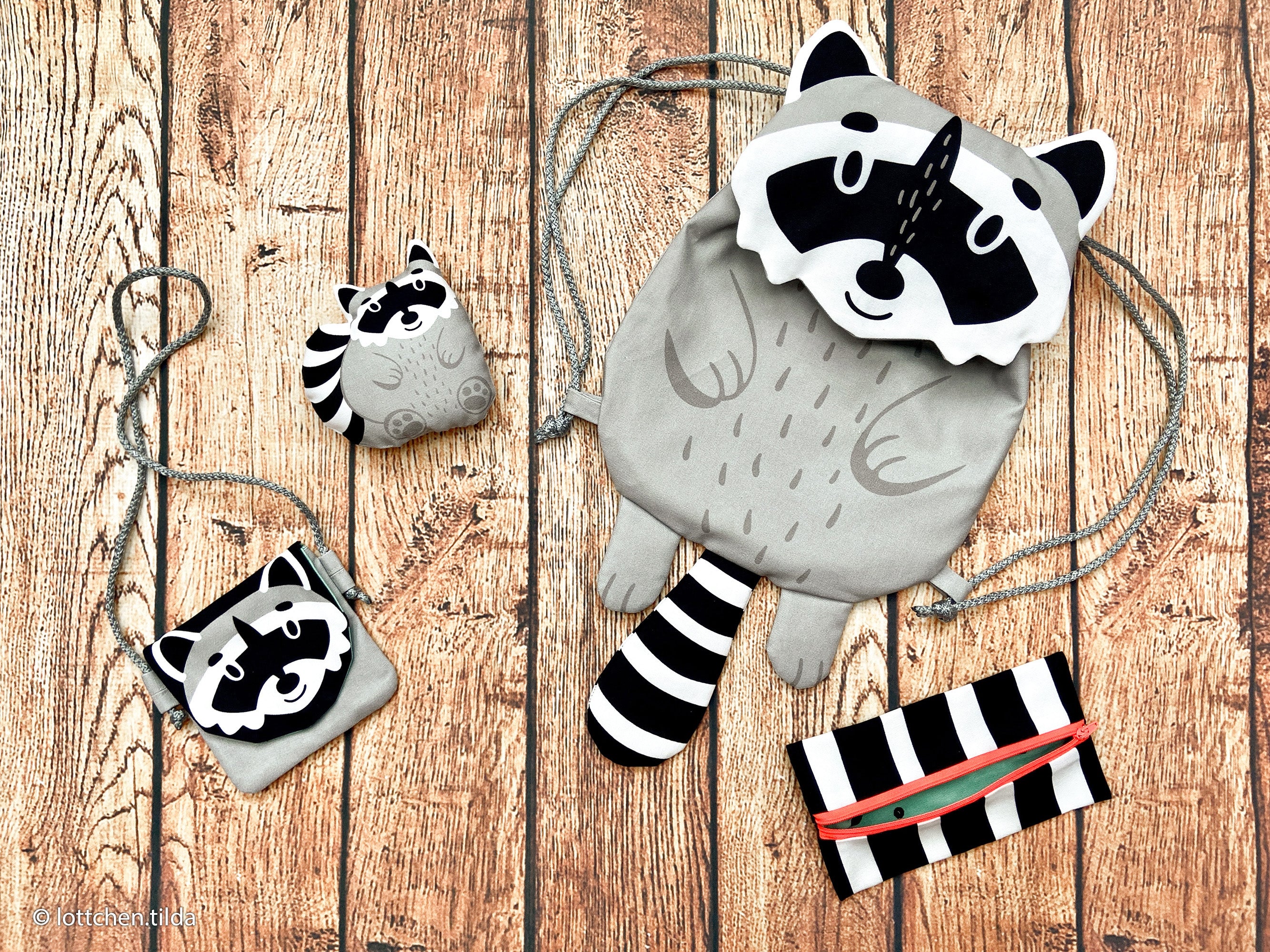 Tierbeutel Panel Swafing, Waschbär Panel, Käselotti Rucksack / Turnbeutel DIY Panel