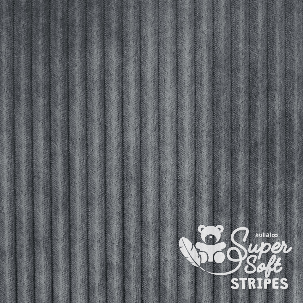 Kullaloo, Streifen Minky Stoff dunkelgrau (aschgrau) – 5 mm SuperSoft STRIPES