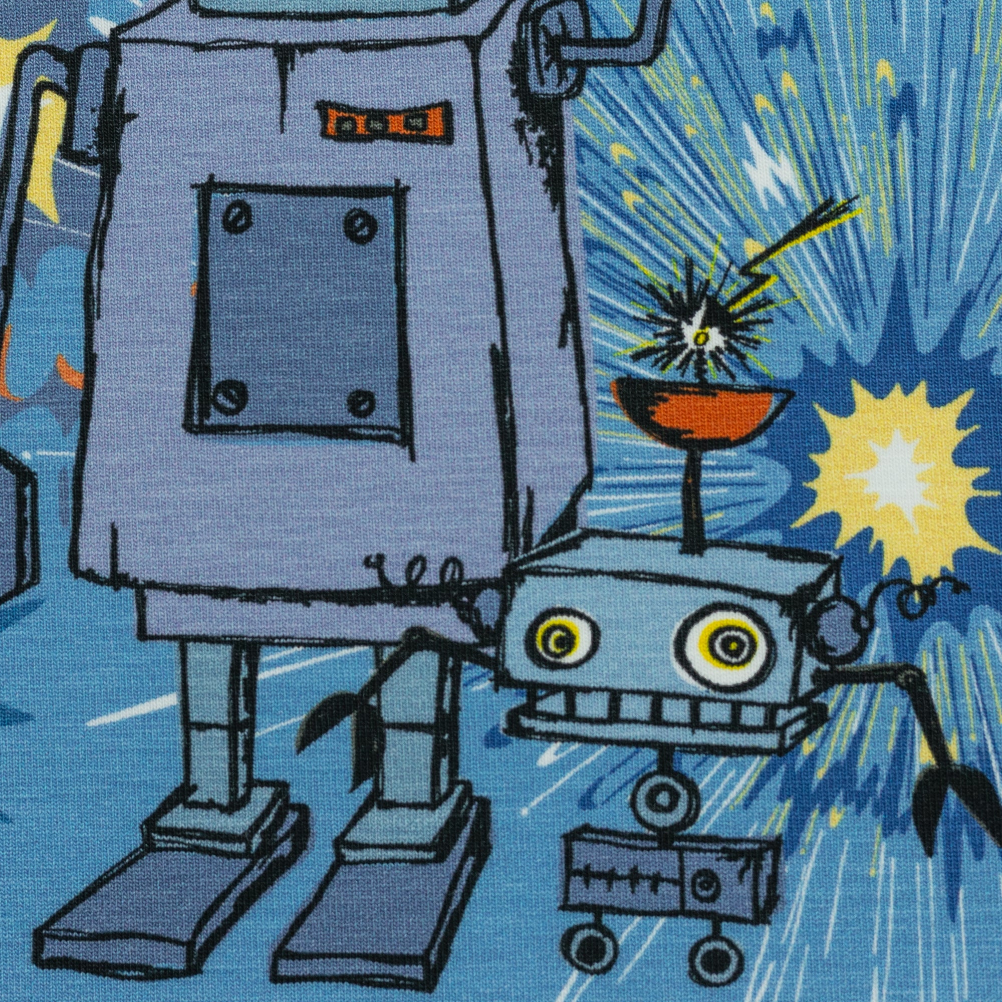 Happy Metal by Steinbeck, Jersey Baumwolle, Panel blau Roboter,