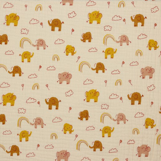 Musselin, Double Gauze, Elefanten, Regenbogen, pastell apricot
