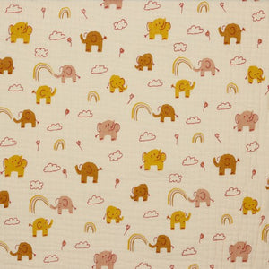 Musselin, Double Gauze, Elefanten, Regenbogen, pastell apricot