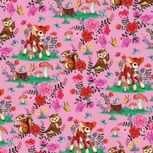 Bio Jersey, Waldtiere, Eichhörnchen, Eulen,  Rehe, rosa, GOTS Jersey, Digitalprint, organic cotton