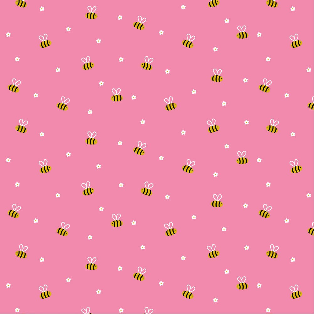 Baumwoll Popelin, niedliche Bienen mit Blumen, in pink