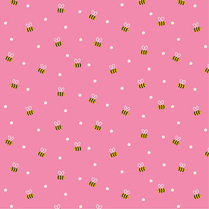 Baumwoll Popelin, niedliche Bienen mit Blumen, in pink