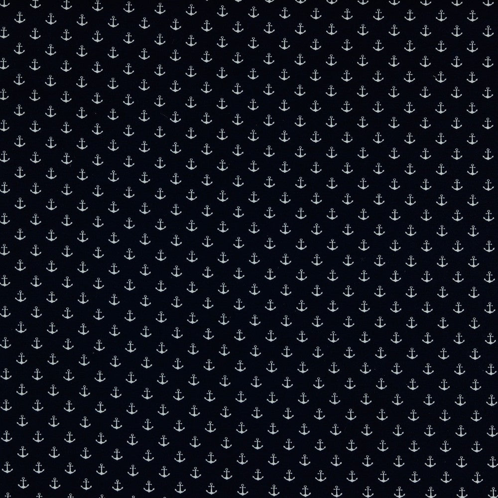 Baumwoll Popelin, kleine Anker, blau, Webware,