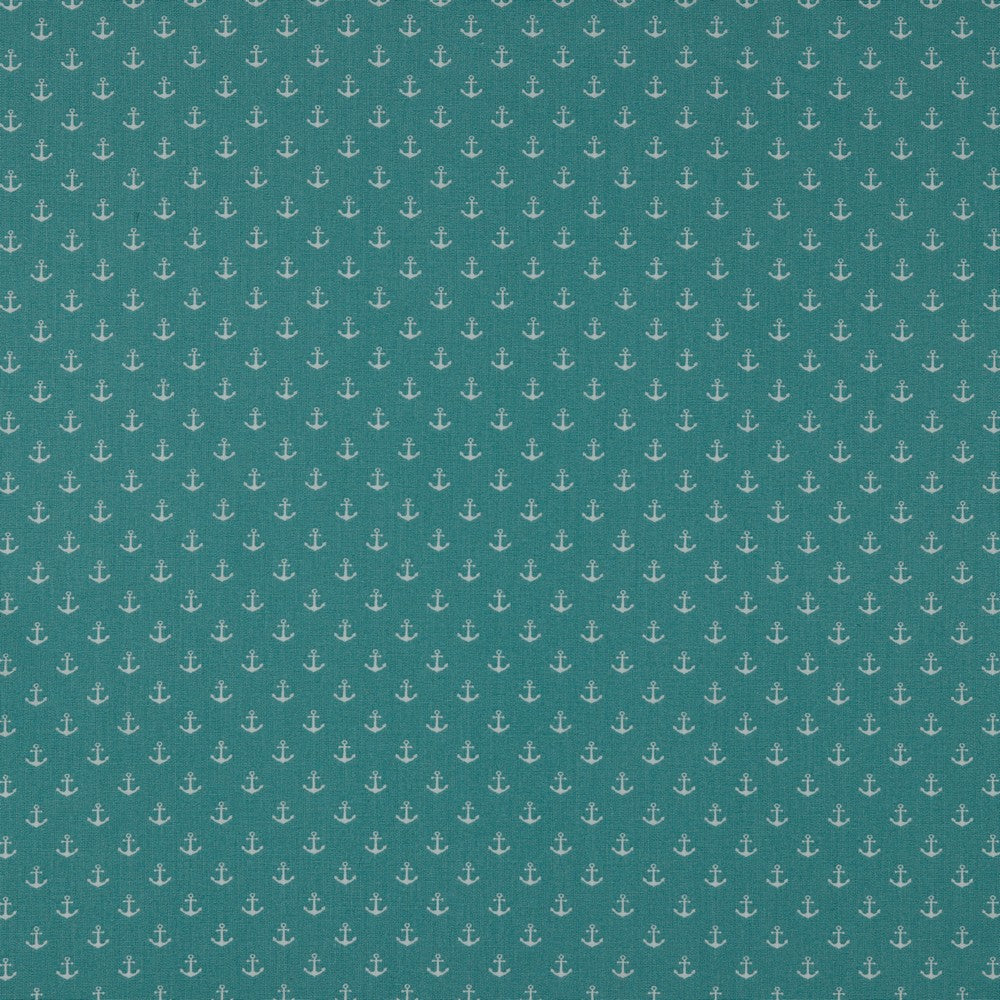 Baumwoll Popelin, kleine Anker, Webware Grün
