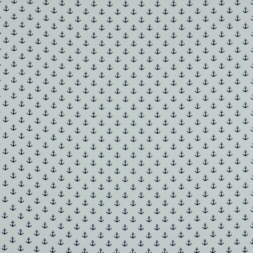 Baumwoll Popelin, kleine Anker, in Weiß, Webware, Ankerstoff