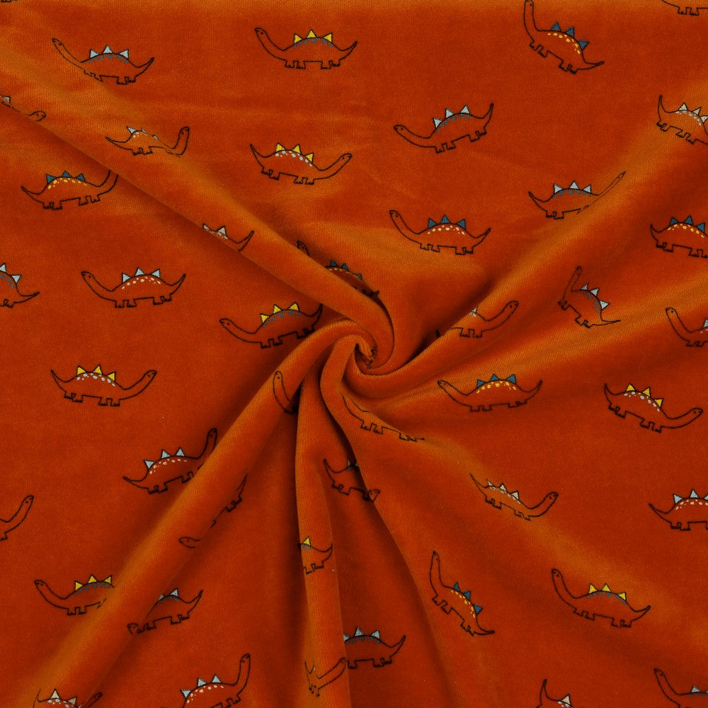 Nicki kleine Dinos, Dinosaurierstoff, Ziegelrot, Teracotta orange