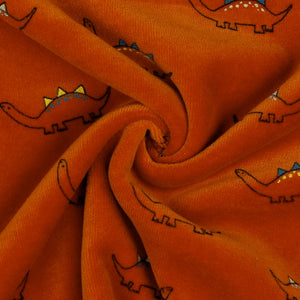 Nicki kleine Dinos, Dinosaurierstoff, Ziegelrot, Teracotta orange