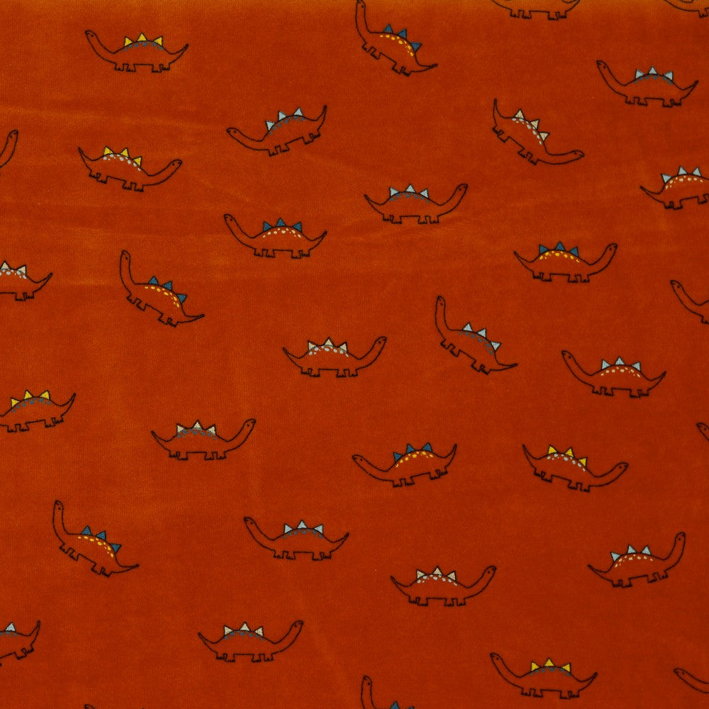 Nicki kleine Dinos, Dinosaurierstoff, Ziegelrot, Teracotta orange