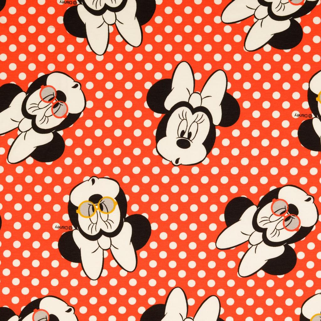 Minnie Mouse Jersey, Disney,  Lizenzstoff Rot weiß