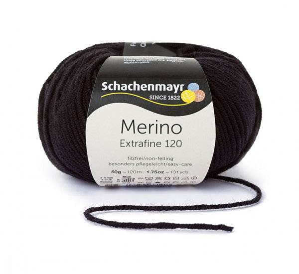 Schachenmayr Merino Wolle, Extrafine, 50G, 00199, Schwarz