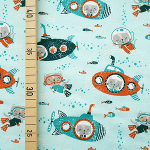 Diving Cat mint, Bio Jersey, Stoff Onkel, GOTS Jersey
