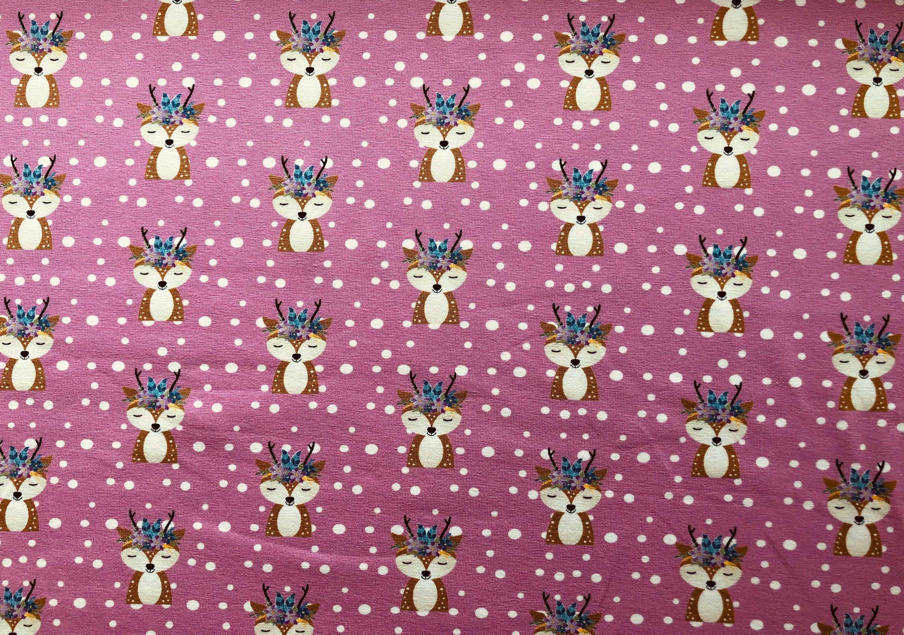 HILCO Jersey Forest Friends Boho Rehe rosa Jerseystoff Baumwolljersey für Kinderbekleidung